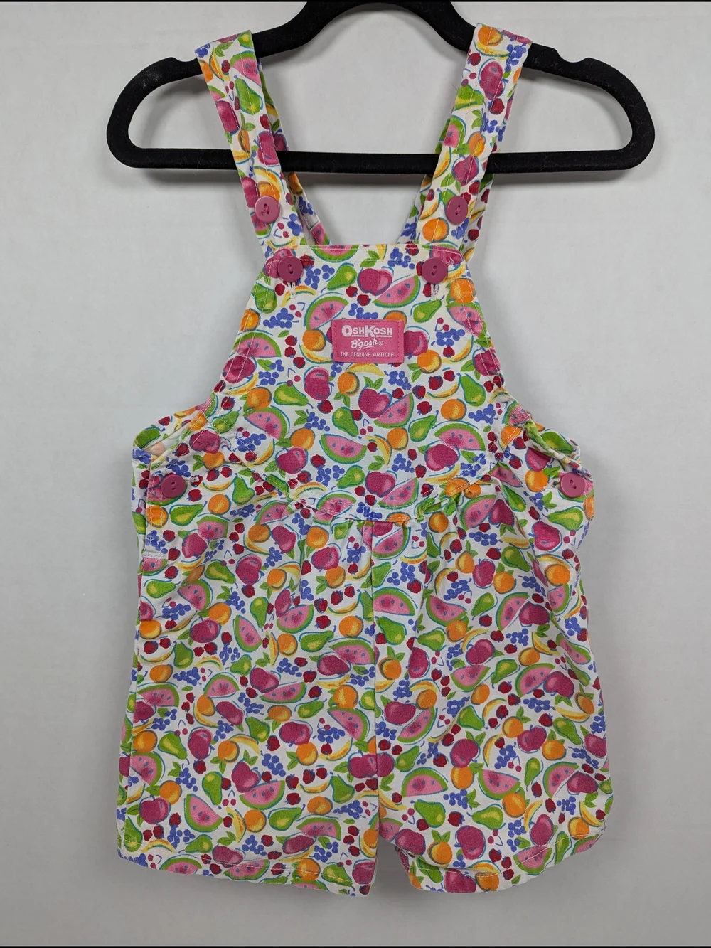 VTG 80s 90s Oshkosh B'gosh Vestbak Overalls Fruit Print Romper 3T USA RARE